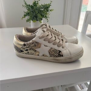 Women's White and Gold Sneakers